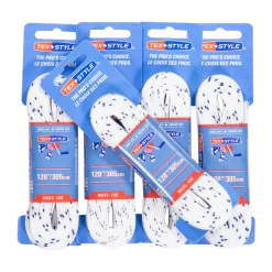 Texstyle Waxed Laces 304cm White 36 Pack-21/22, Voksbehandlede Hockeysnørebånd, STD
