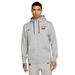Nike FC Barcelona NSW Club Hoodie Full Zip FT Champions League, Hættejakke, Herre, Grå