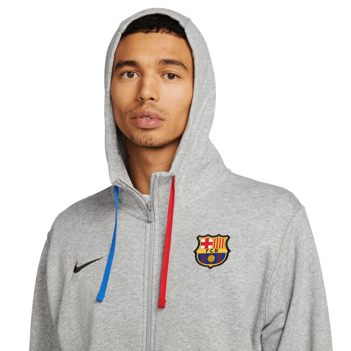 Nike FC Barcelona NSW Club Hoodie Full Zip FT Champions League, Hættejakke, Herre, Grå 6 Nike FC Barcelona NSW Club Hoodie Full Zip FT Champions League, Hættejakke, Herre, Grå - Billede 4